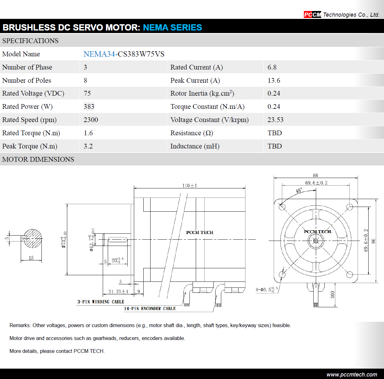 NEMA Series BLDC Servo Motor PCCM TECH