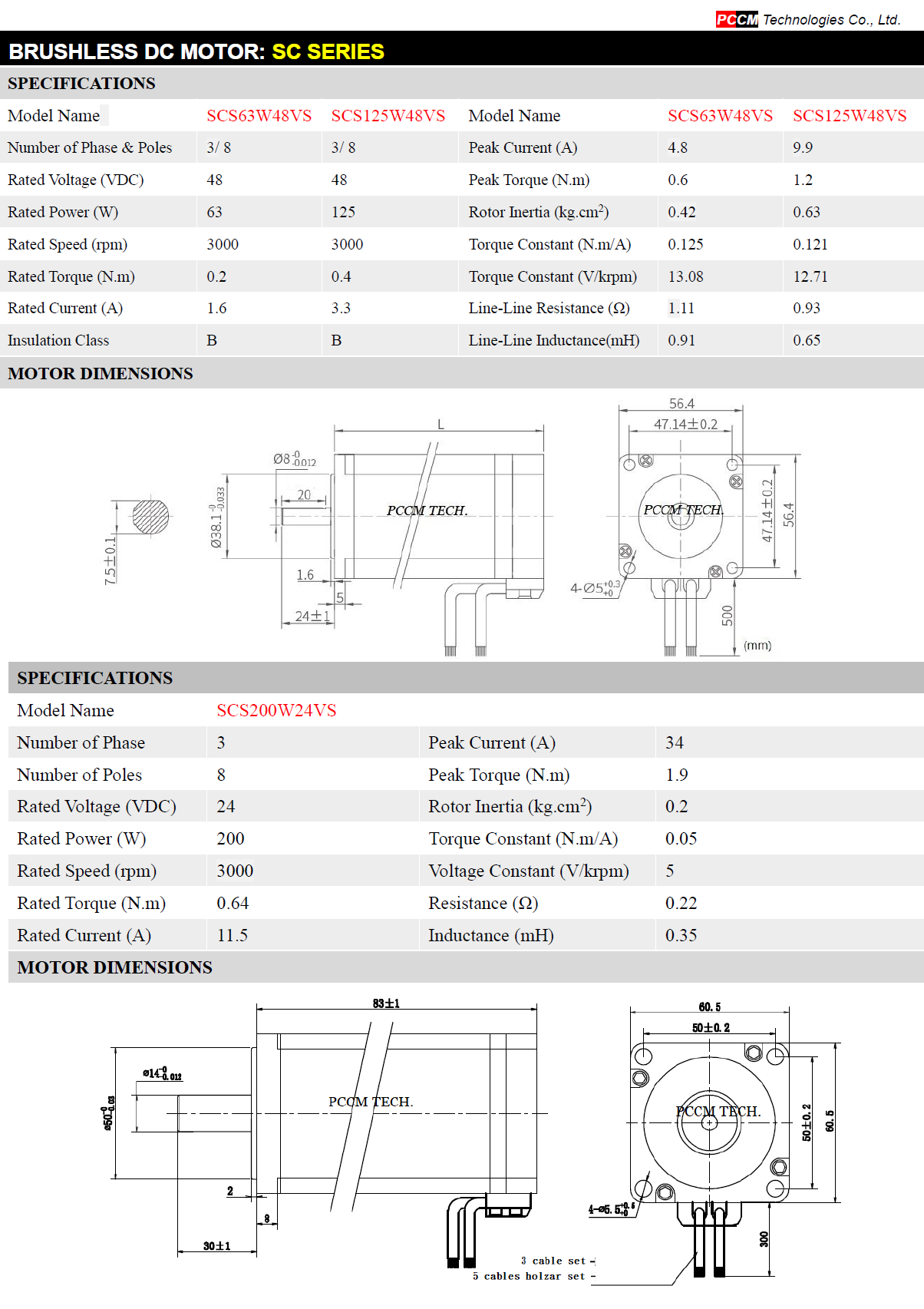 SC Series BLDC motor PCCM TECH