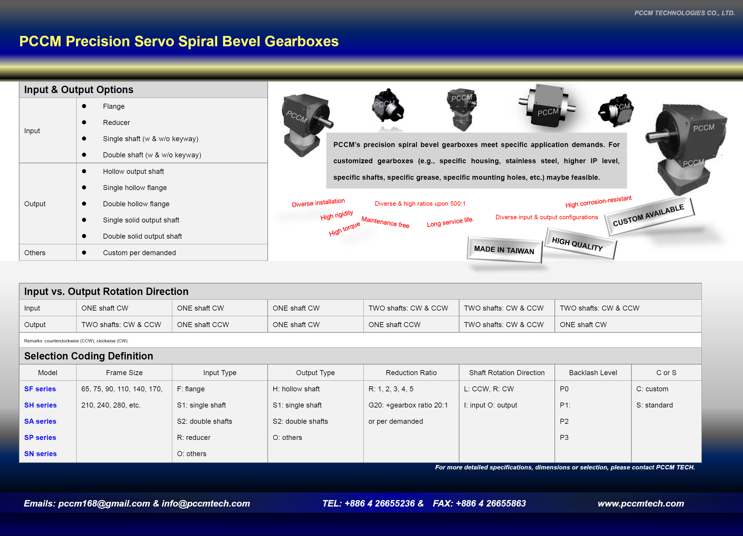 PCCM precision spiral bevel servo gearboxes 